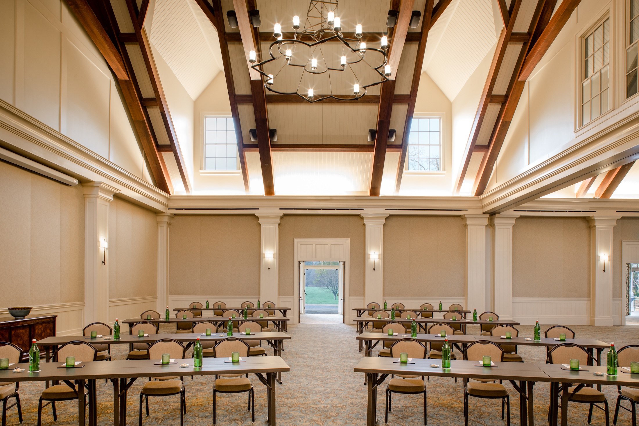 The bright interior of a meeting space with vaulted ceilings at Barnsley Resort.