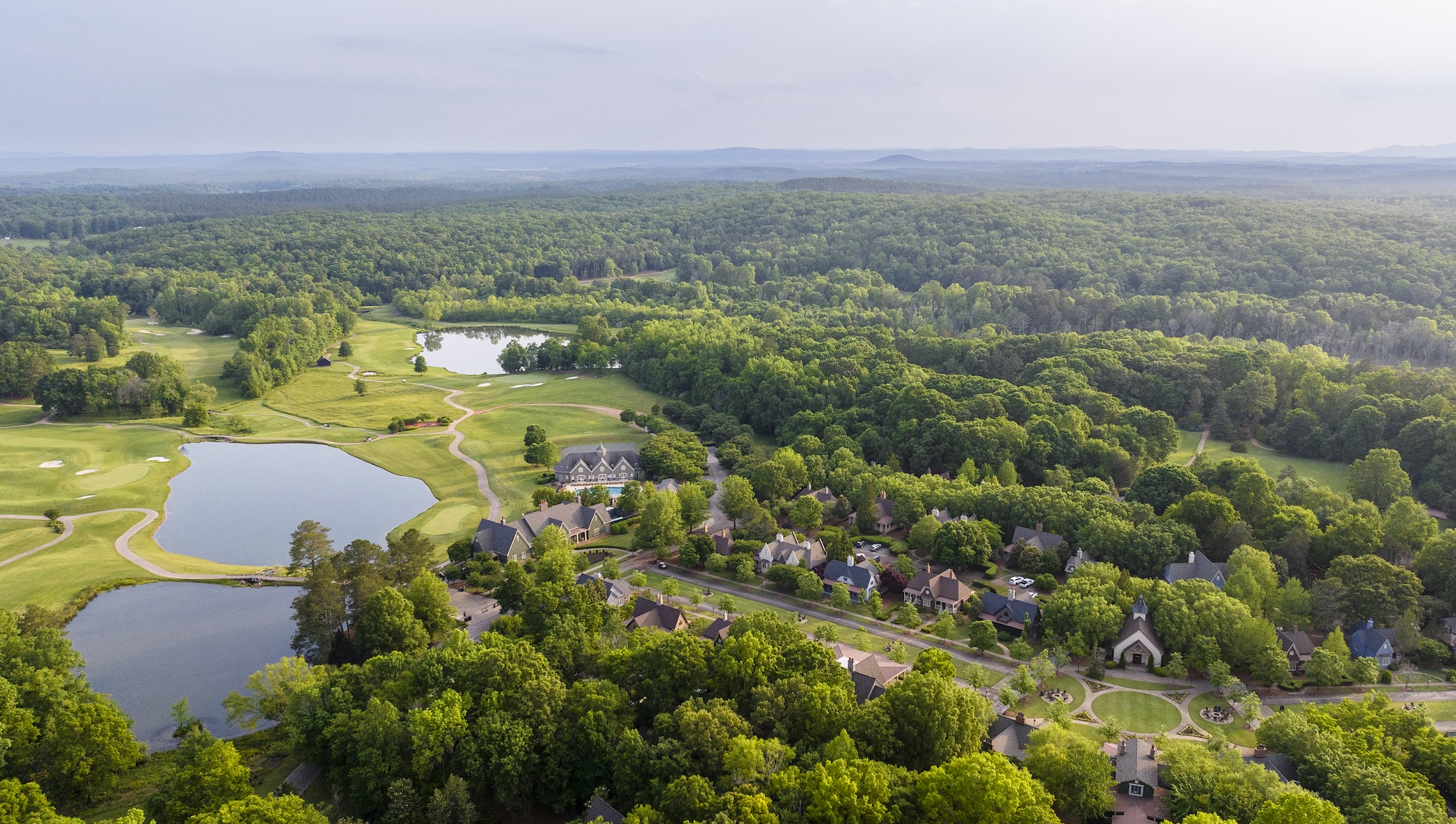 An aerial view of the Barnsley Resort and golf course.