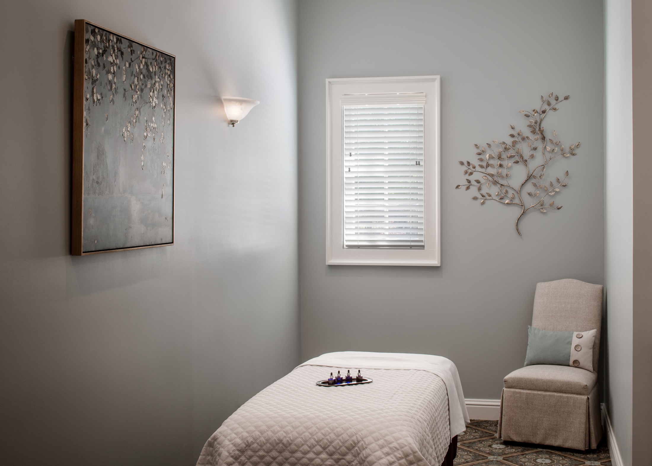 A massage table with specialty oils.