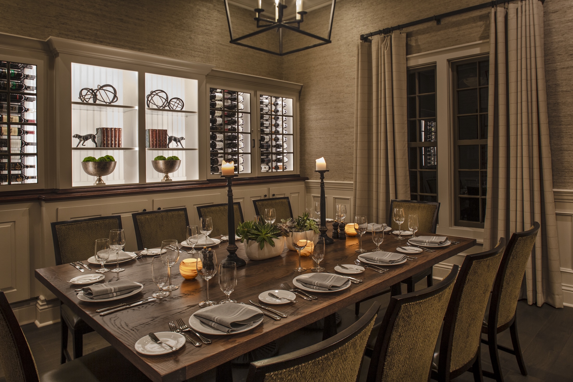 A dining table set up in the Wine Library at Woodlands Grill.