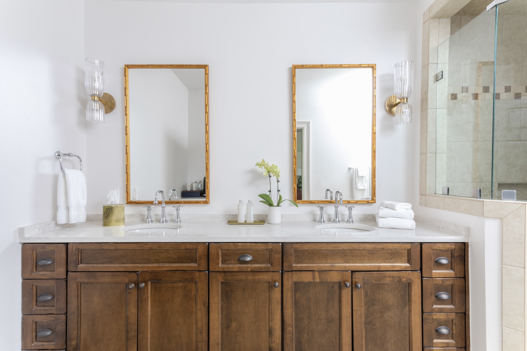 Two sinks in a bathroom of a suite at Barnsley Resort.