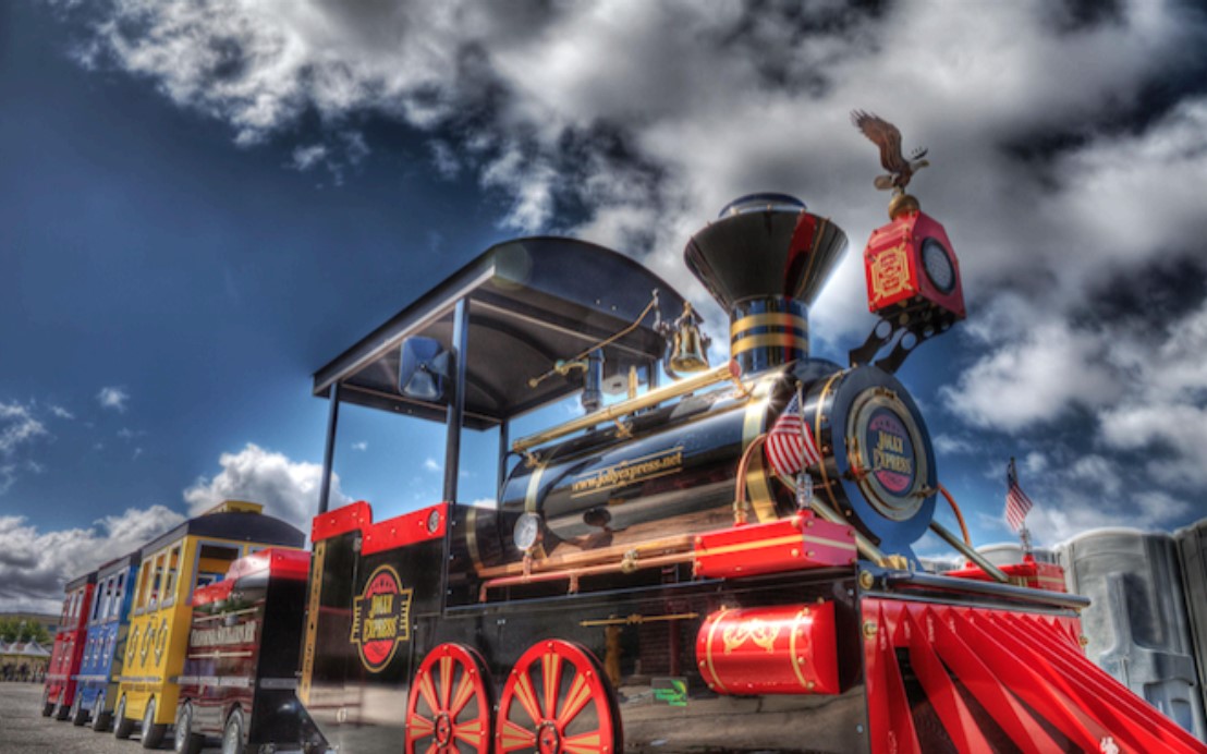 A ride-along train for the Holiday Train Rides at Village Lighting Celebration Event at Barnsley Resort Village.